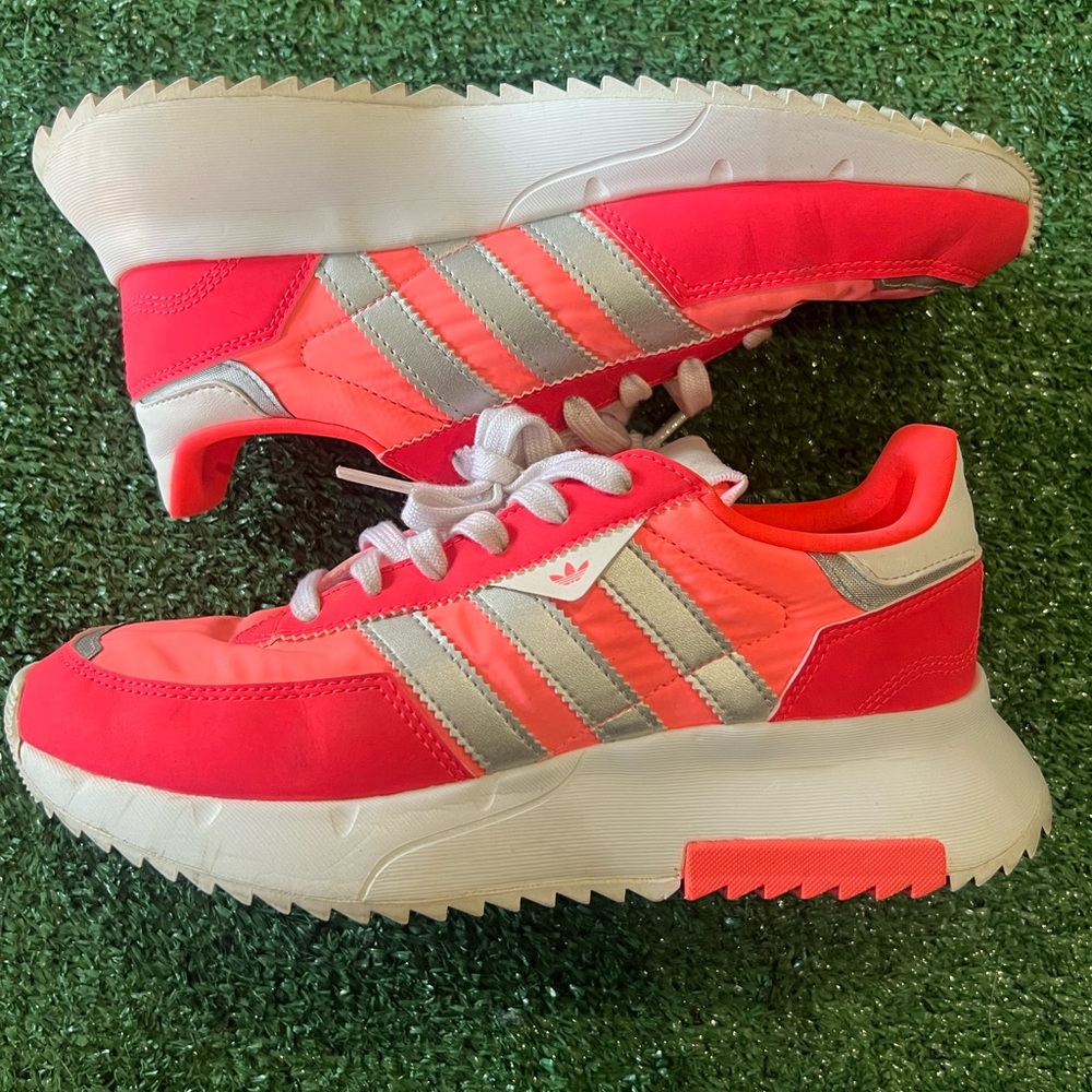 Adidas Women's Pink and Silver Sneakers